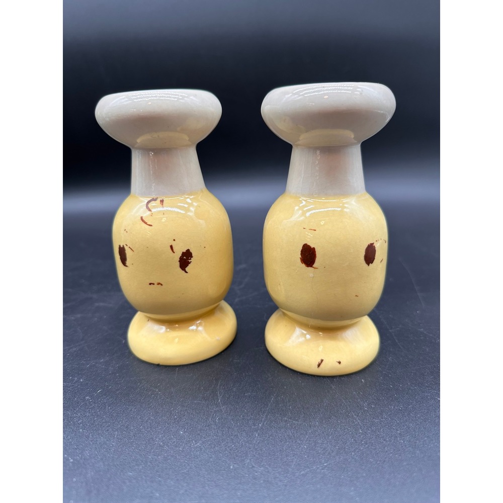 Vintage Chefs Hat Salt Pepper Shakers Ceramic Yellow Mid Century Kitchen Decor